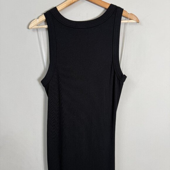 Michael Stars Wren Ribbed Midi Dress Women's Large Black Tank Ruched Slit NWOT - Picture 12 of 15